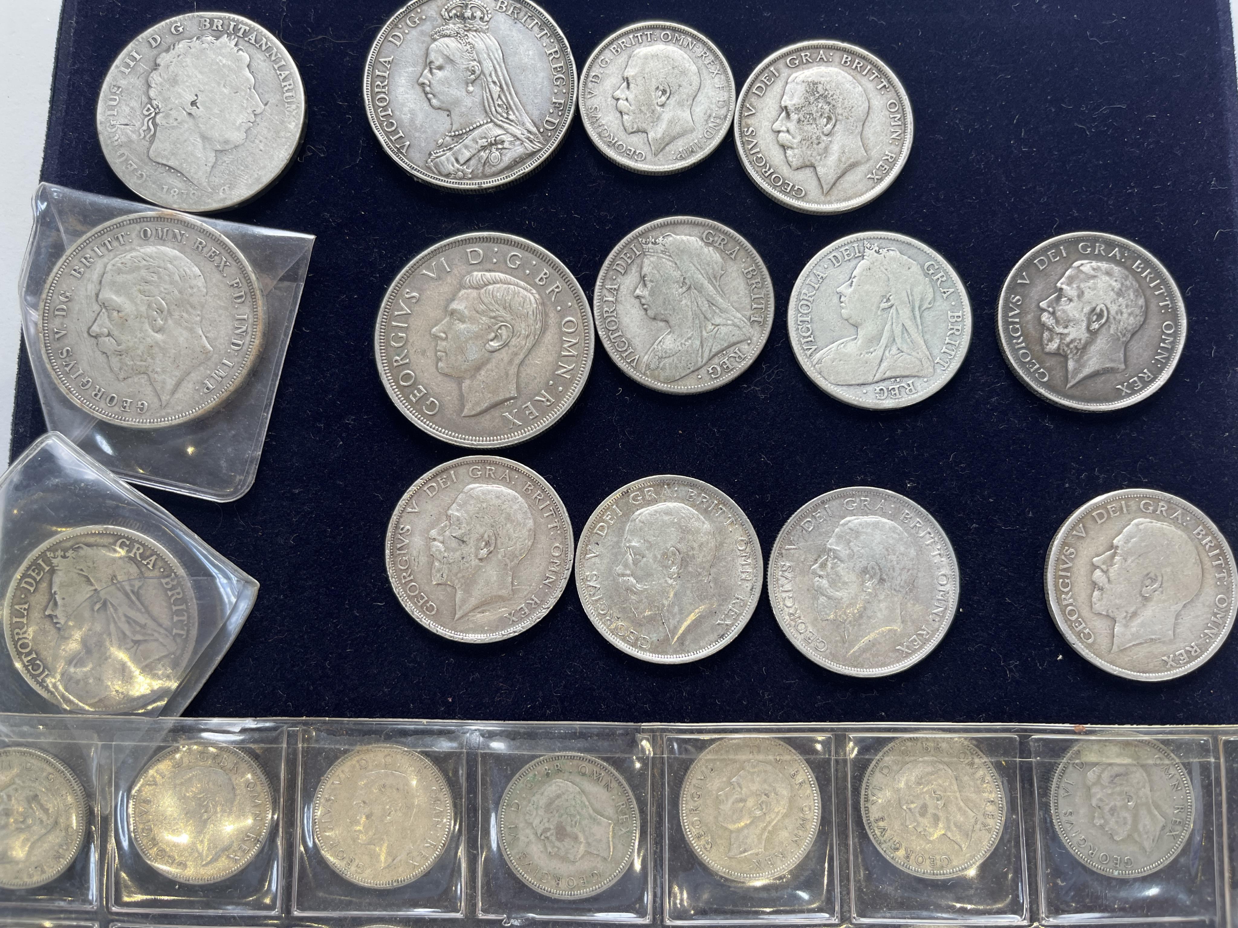 British silver coins, to include George III to George VI silver 1819, 1889, 1935 and 1937, halfcrowns, florins and shillings, four Mexico silver 25 pesetas 1968, a cased Jamaica, 1972 proof set, various cupronickel crown